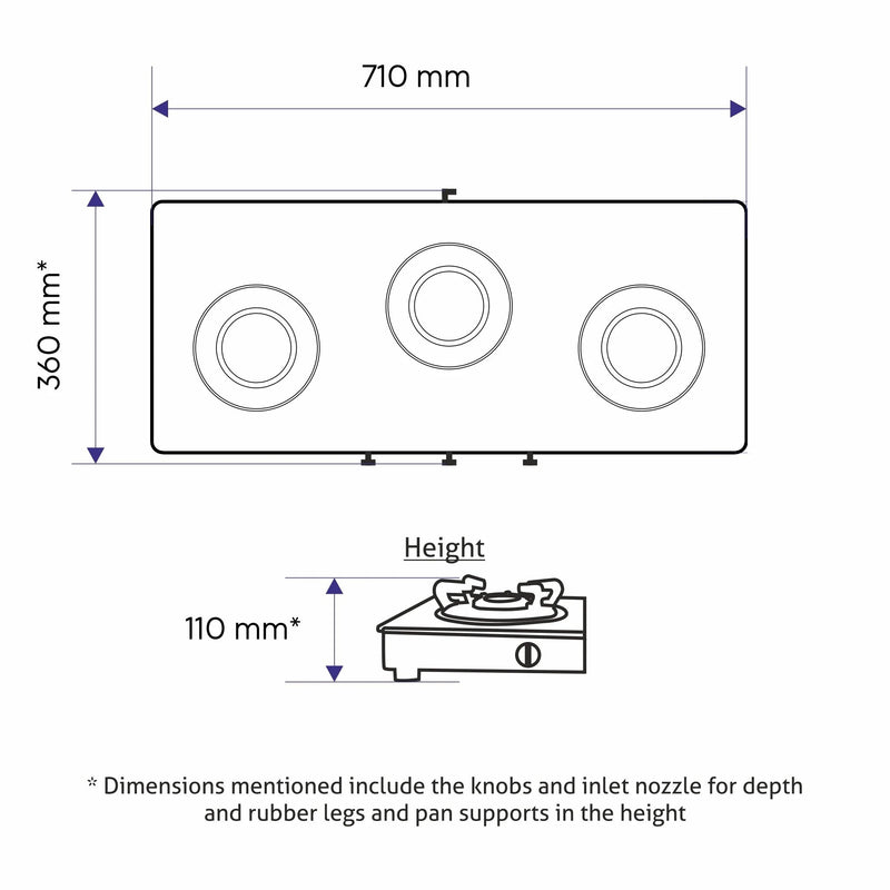 3 Burner Glass Gas Stove dimensions