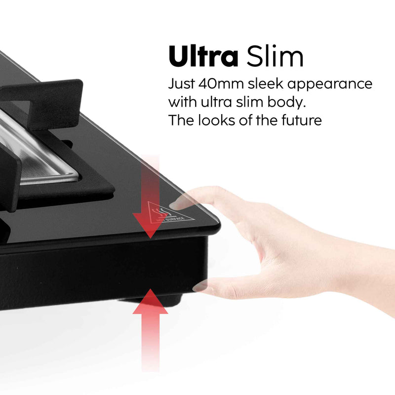 4 Burner Ultra Slim Glass Gas Stove 1 High Flame 3 Forged Brass Burner - Manual / Auto Ignition (CT1048SLSQ BLFB)