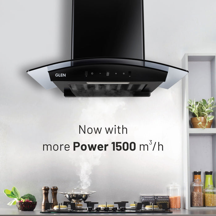 Auto Clean Curved Glass Filter-less Kitchen Chimney, Motion Sensor control with Digital Display 1500 m3/h (6059 DI BL AC)