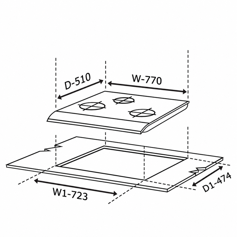 3 Burner DFVS Glass Hob with 2 Triple Ring Total Brass Burners Auto Ignition (BH1073DFTHT2TR77)