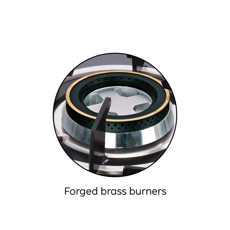 2 Burner Built in Glass Hob with forgedd brass burners