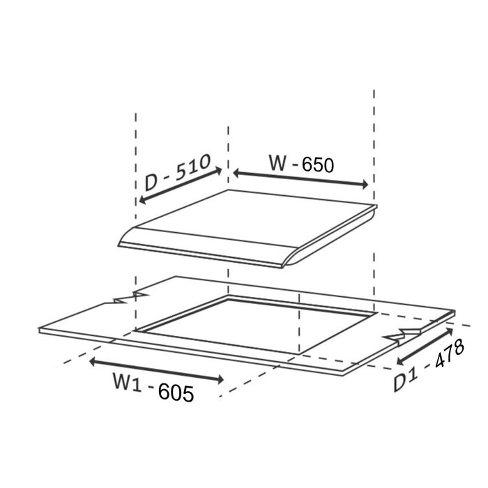 4 Burner Built-in Glass Hobtop Auto Ignition (1065XROHTDB) + Chimney 90cm 1200m3h (CH6064AC90)