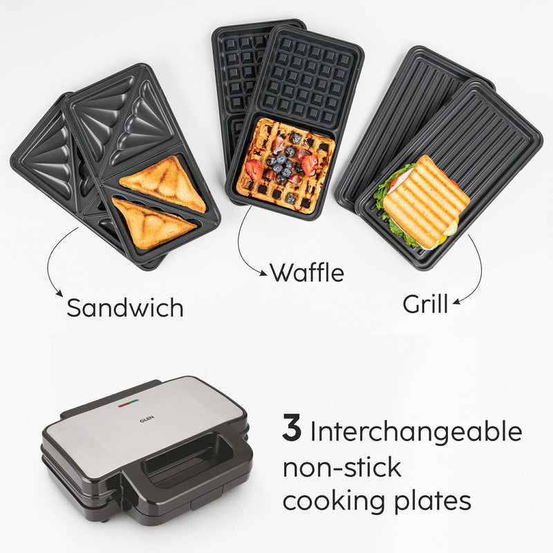 Electric Jumbo Multi Snack Maker with 3 sets of Sandwich, Grill & Waffle Non-Stick Plates, 1000W - (SA3023JMSM)
