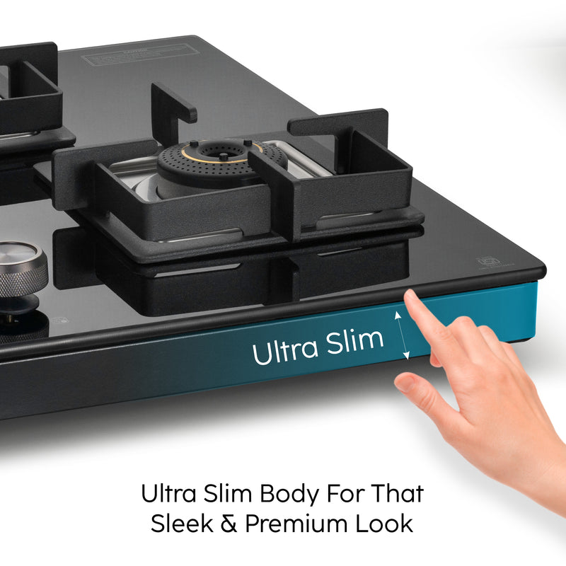 4 Burner Ultra Slim Top Knob Glass Cooktop with High Efficiency Forged Brass Burners - (CT1047USTN)