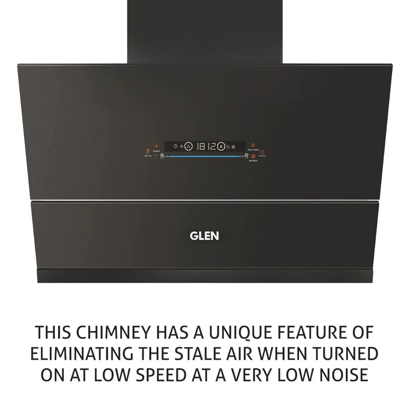 Auto Clean Glass Filterless Chimney with Inverter Technology, BLDC Motor 60/75/90cm 1600 m3/h -Black (6074 AC)