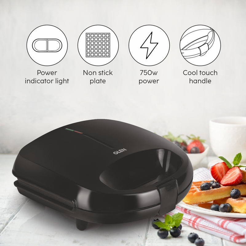 Electric Waffle Maker with Non-Stick Coating Plates, 750W - Black (3024WMBL)