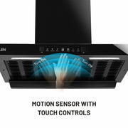 Auto clean filterless chimney with motion sensor and touch controls