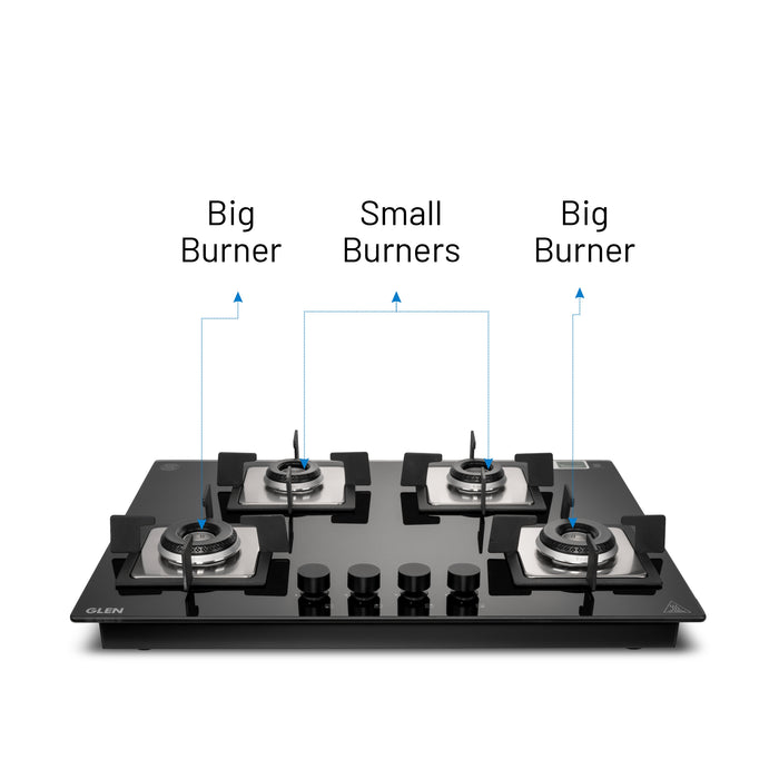 4 Burner Glass Hob Top with Italian Double Ring Burner Auto Ignition (BH 1074 SQ HT IN 70)