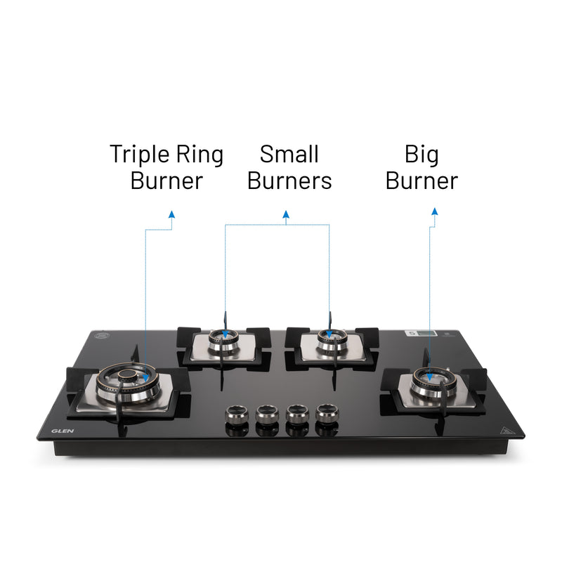 4 Burner Built-in Glass Gas Hob Top Double Ring Forged Brass Burner (1094XLSQHTDBTR)