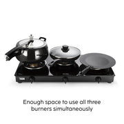 3 Burner PNG Glass Gas Stove with wide burner spacing