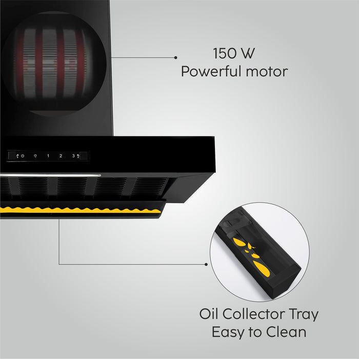 Auto Clean Filter less Kitchen Chimney, Motion Sensor with Touch Control 60cm, 1200 m3/h (CH6052SXBLAC60)