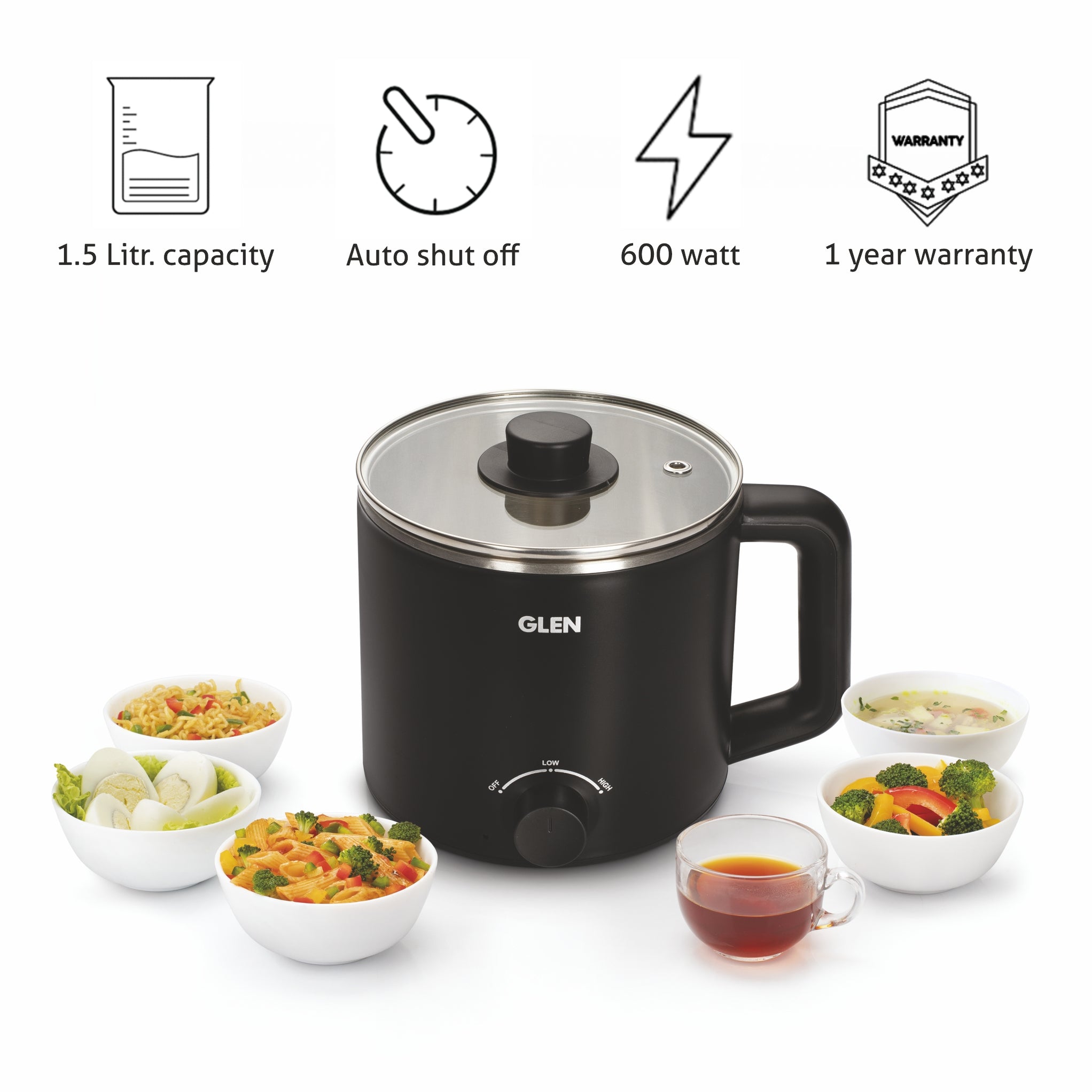 Buy Multi-Cook Electric Kettle 1.5L | 600W Silver & Black | Glen