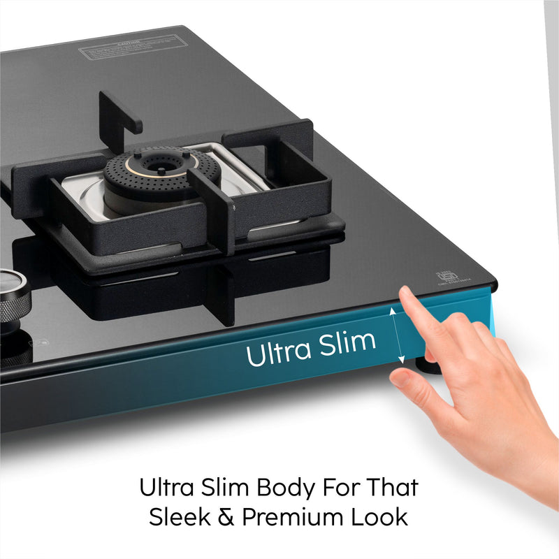 3 Burner Ultra Slim Top Knob Glass Cooktop with High Efficiency Forged Brass Burners - (CT1036USTN)