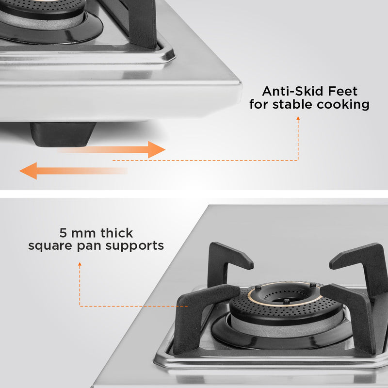 3 Burner Ultra Tuff Stainless Steel Gas Stove with High Efficiency Forged Brass Burners, Top Knobs - Manual/Auto Ignition (CT1053UTTNDTSS)