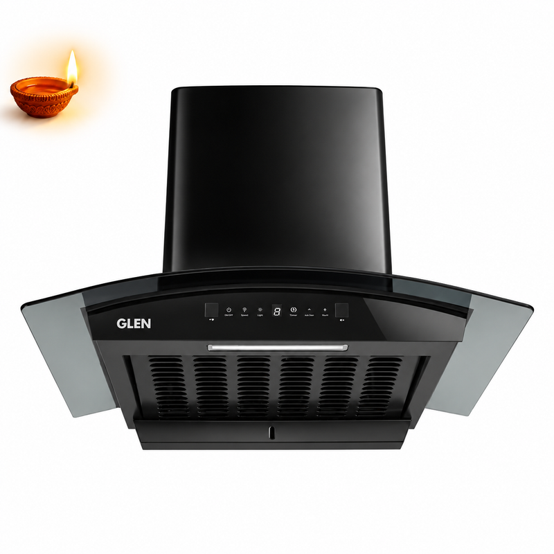 Auto Clean Curved Glass Chimney with BLDC Motor 60/90cm 1400 m³/h -Black (6071R BLDC BL AC)