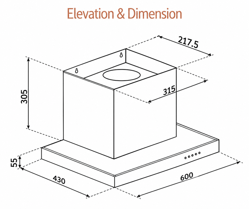 Electric Kitchen Chimney, T Shape Baffle filters 60cm 1600 m3/h -Black (CH6052INDXBLK60BF)
