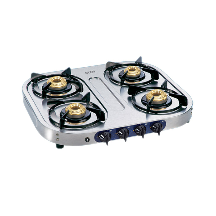 4 Burner Stainless Steel Gas Stove 1 High Flame 3 Brass Burners (1044 HF) - Manual/Auto Ignition