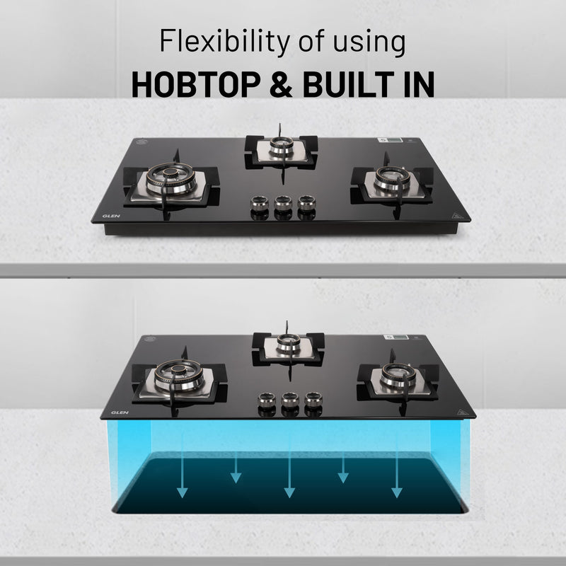 3 Burner Built-in Glass Gas Hob Top Double Ring Forged Brass Burner (1093XLSQHTDBTR)