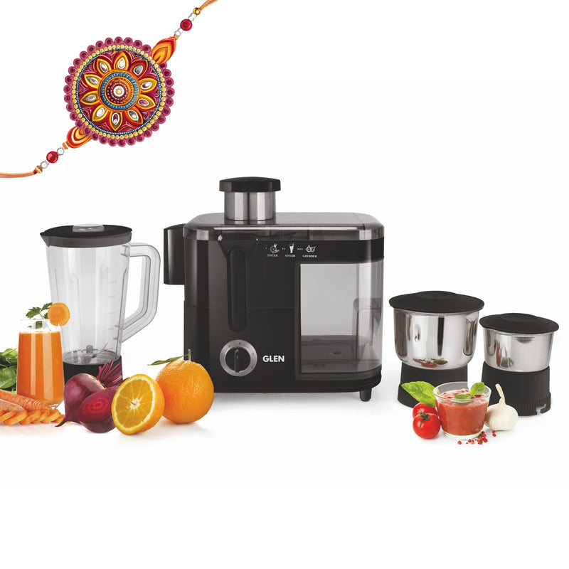 3-in-1 Juicer Mixer Grinder 600W with 1 Transparent Liquidiser, 2 Stainless Steel Grinder Jars - Black (SA4014JAR3)