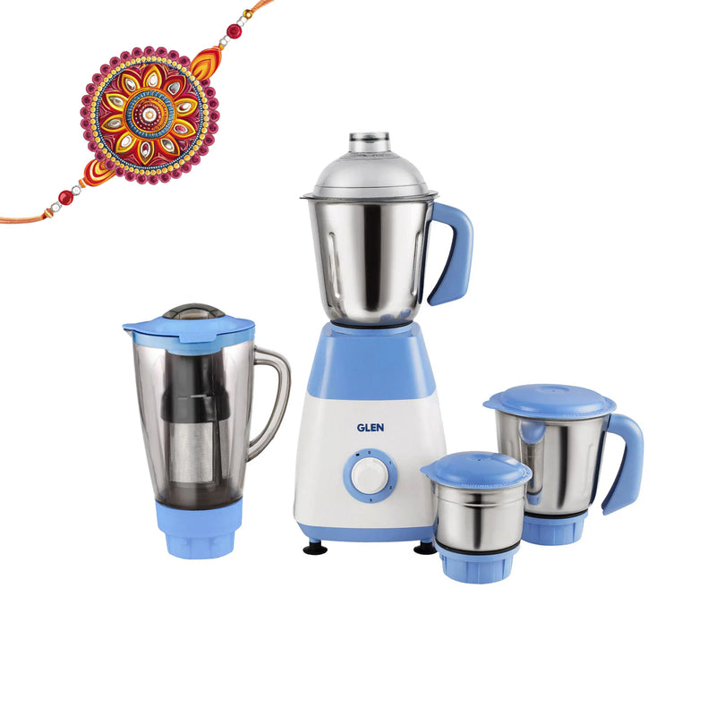 Mixer Grinder 750W with 1 Transparent Jar 3 Stainless Steel Jars - White & Blue (4023 PLUS)