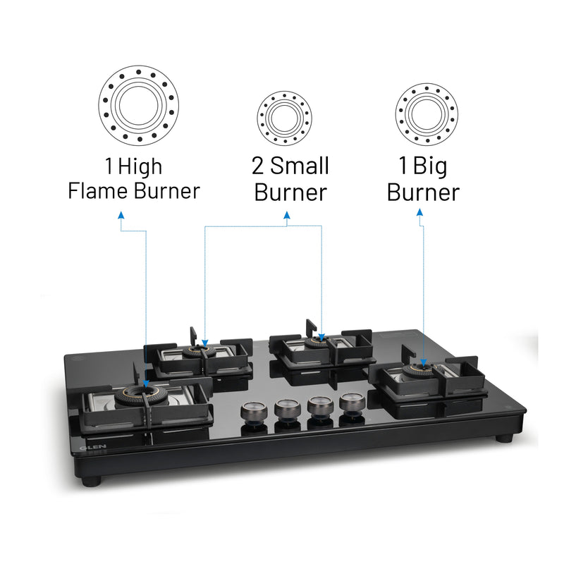 4 Burner Ultra Slim Top Knob Glass Cooktop with High Efficiency Forged Brass Burners - (CT1047USTN)