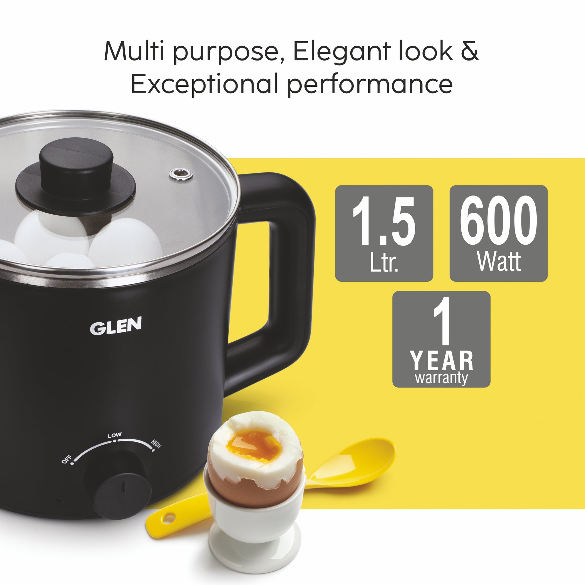 Buy Multi-Cook Electric Kettle 1.5L | 600W Silver & Black | Glen