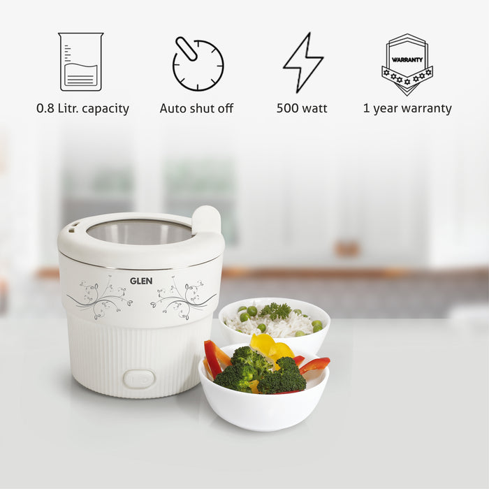 Aa Cooker Electric Mini Cooker, 0.8 Litre Steam, Cook & Boil 500W- White and Red ...