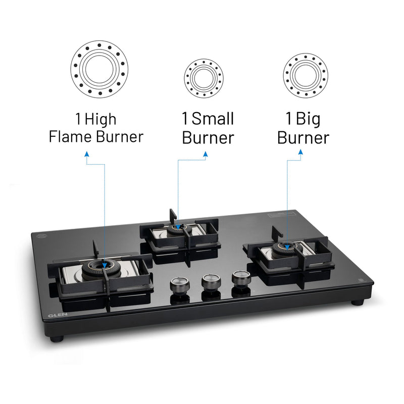 3 Burner Ultra Slim Top Knob Glass Cooktop with High Efficiency Forged Brass Burners - (CT1036USTN)