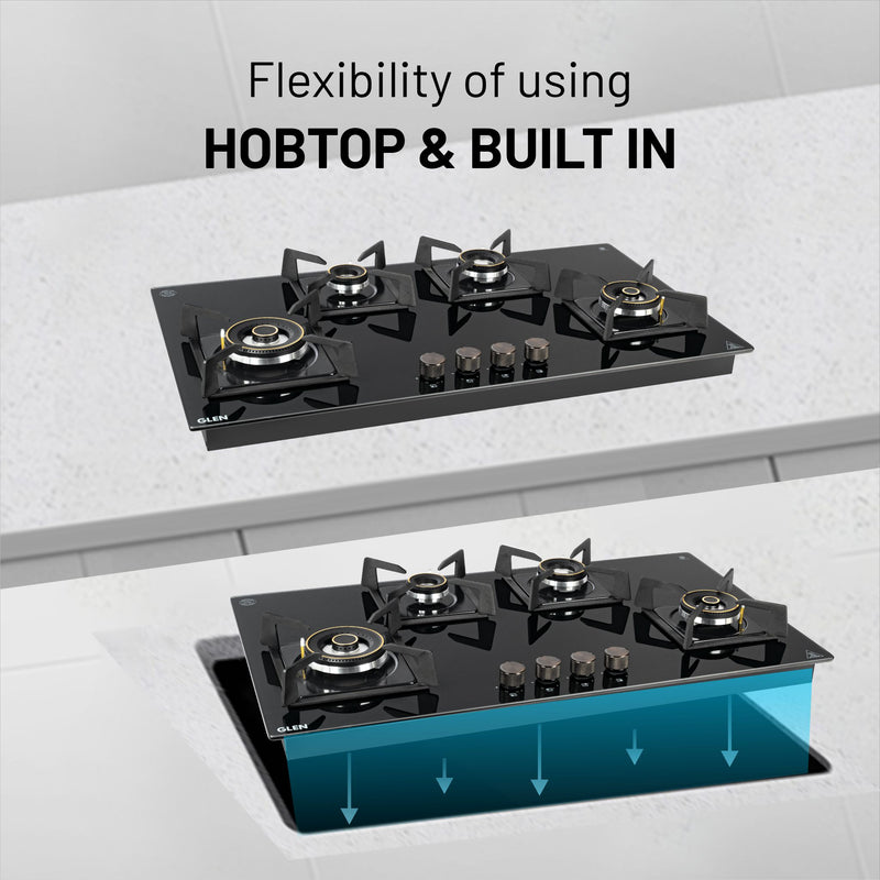 4 Burner DFVS XL Glass Hob with 2 Triple Ring Forged Brass Burners Auto Ignition (BH1094XLDFHT2TR)