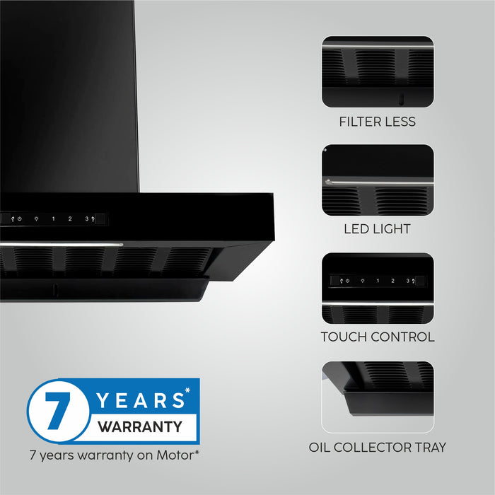 Auto Clean Filter less Kitchen Chimney, Motion Sensor with Touch Control 60cm, 1200 m3/h (CH6052SXBLAC60)