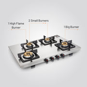 4 Burner Ultra Tuff Stainless Steel Gas Stove burners size