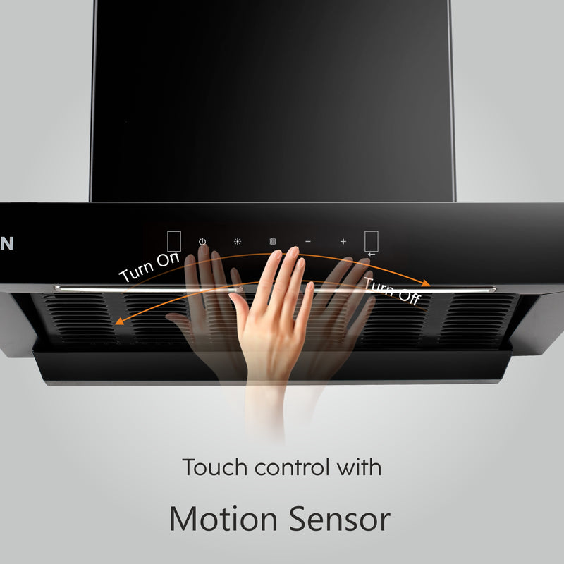 Auto Clean Filterless Chimney with Motion Sensor, 60/76/90cm 1200 m3/h - Black (6052 BL MS AC)