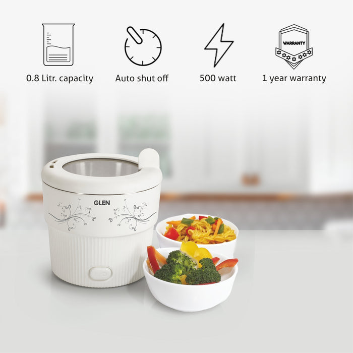 Electric Mini Cooker, 0.8 Litre Steam, Cook & Boil 500W- White and Red (3054)