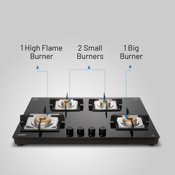 4 Burner Ultra Slim Free Standing Glass Hob Forged Brass Burner (BH1074USBL75)