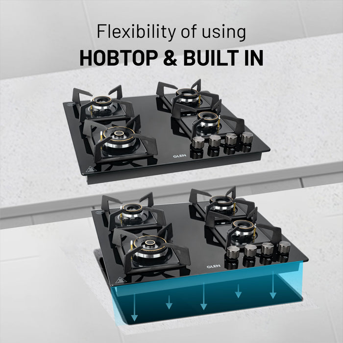 4 Burner DFVS Glass Hob with Triple Ring Forged Brass Burners Auto Ignition (BH1064DFHTTR)