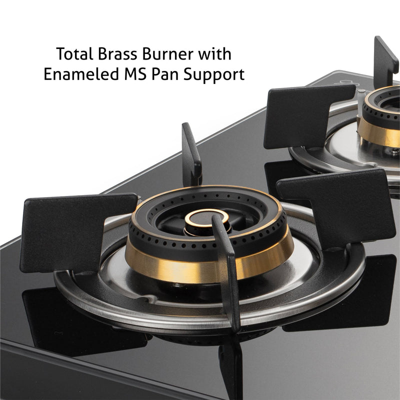 4 Burner Glass Gas Hob Top with Triple Ring, Total Double Ring Brass Burner with Flame Failure Device Auto Ignition (1064ROHTTDBMTRS)