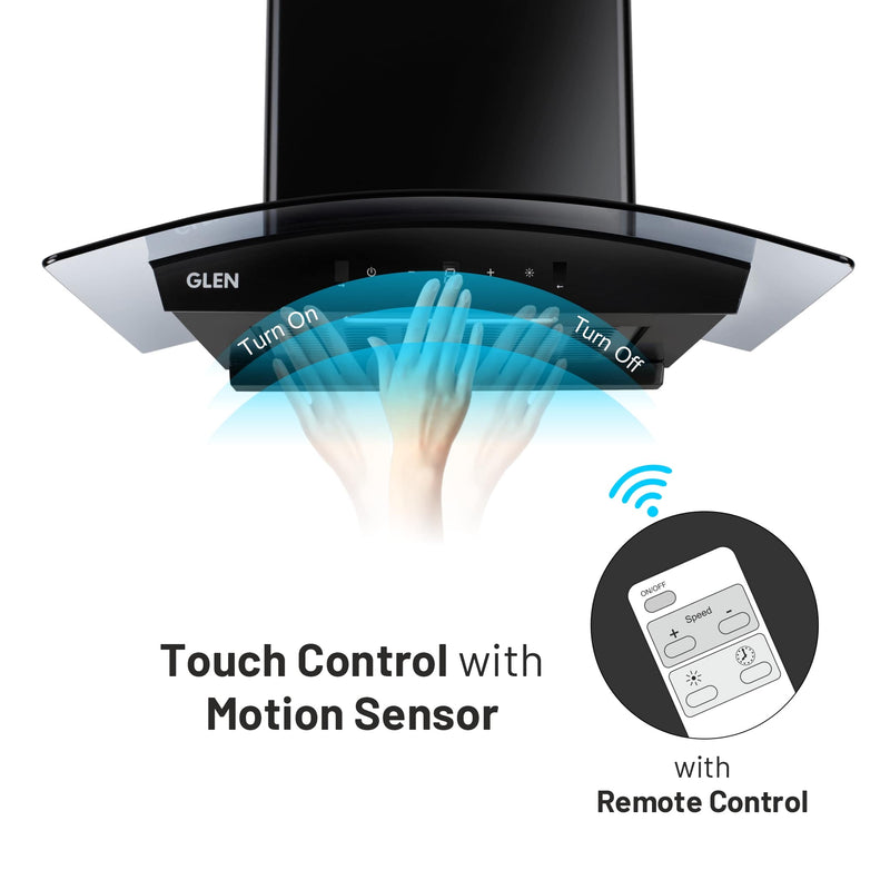 Auto Clean Curved Glass Filter-less Kitchen Chimney, Motion Sensor control with Digital Display 1500 m3/h (6059 DI BL AC)