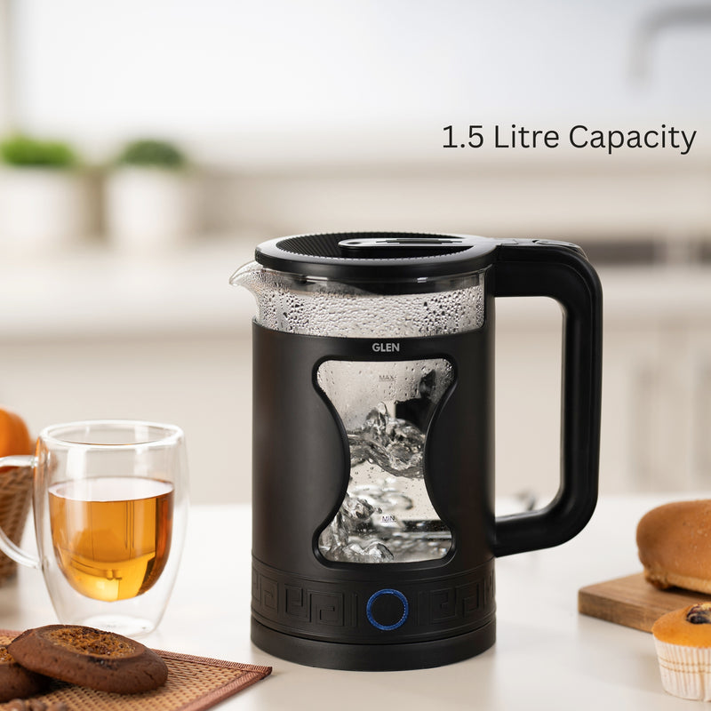 Electric Glass Kettle 1.5 Litre with 360° Rotational Base, Auto Shut-off, 1500 W (SA9003BL)
