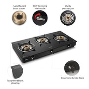 3 Burner PNG Glass Gas Stove amazing features