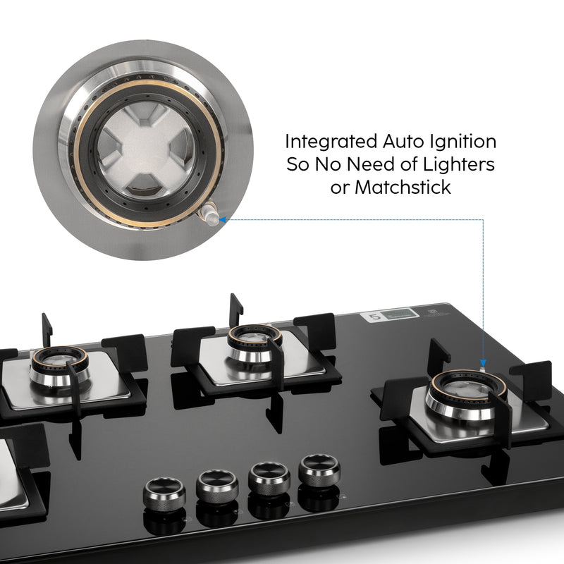 4 Burner Built-in Glass Gas Hob Top Double Ring Forged Brass Burner (1094XLSQHTDBTR)