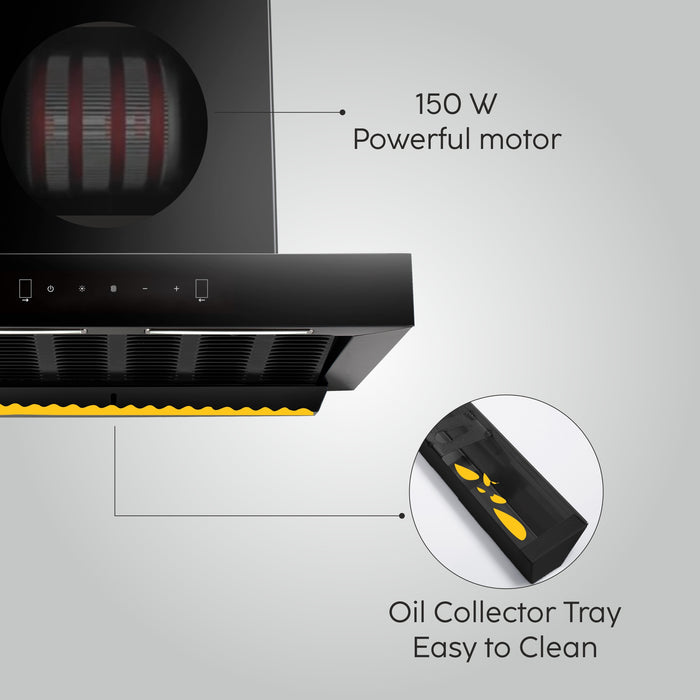 Auto Clean Filterless Chimney with Motion Sensor, 60/76/90cm 1200 m3/h - Black (6052 BL MS AC)