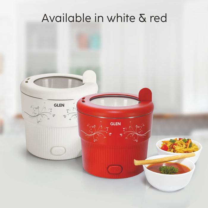 Electric Mini Cooker, 0.8 Litre Steam, Cook & Boil 500W- White and Red (3054)
