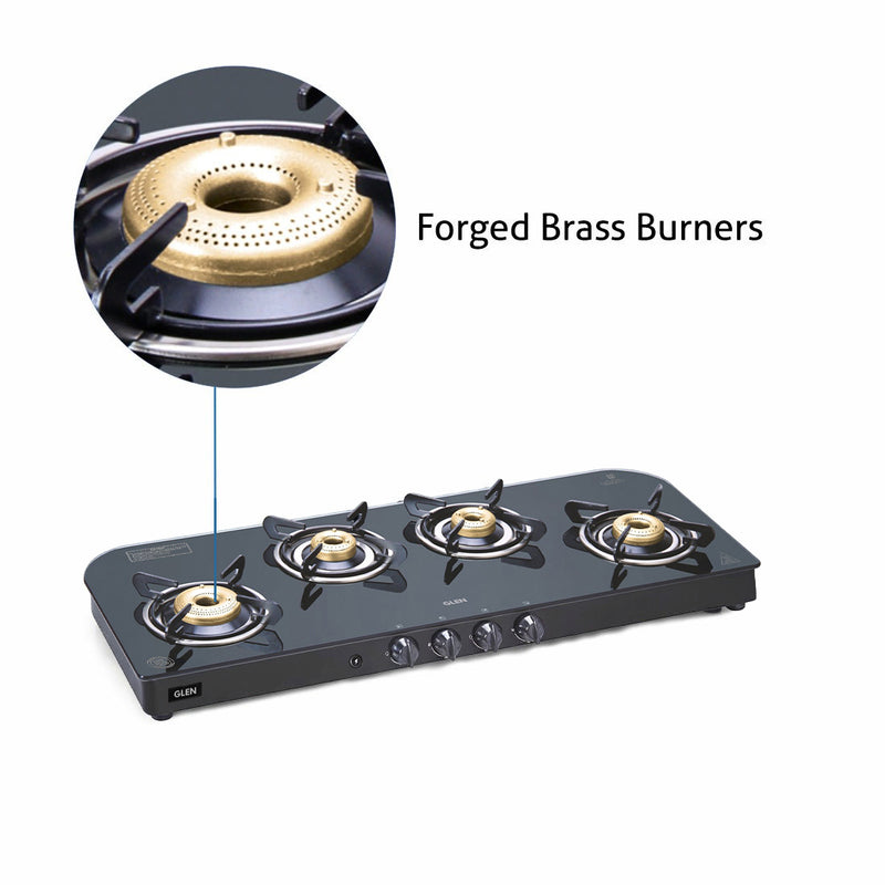 4 Burner Glass Gas Stove Extra Wide 1 High Flame 3 Forged Brass Burner Auto Ignition (CT1049GTFBAI)