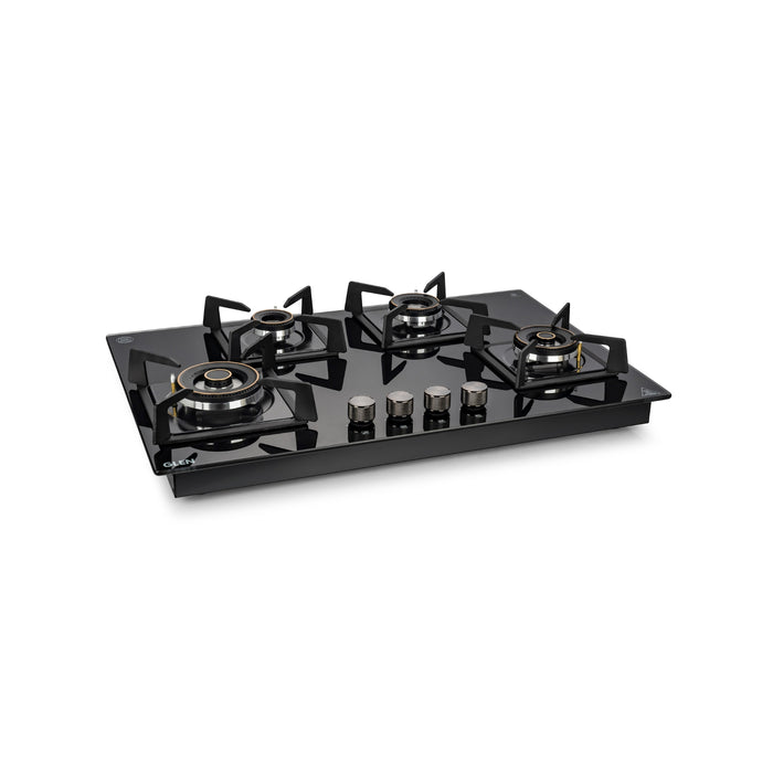 4 Burner DFVS Glass Hob with 2 Triple Ring Forged Brass Burners Auto Ignition (BH1074DFHT2TR77)