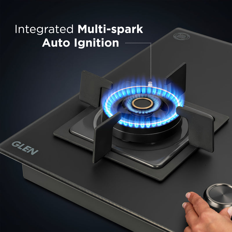 4 Burner Matt Glass Hob Top Triple Ring Burner Double Ring Forged Brass Burner Auto Ignition (BH1074SQHTTRMG)