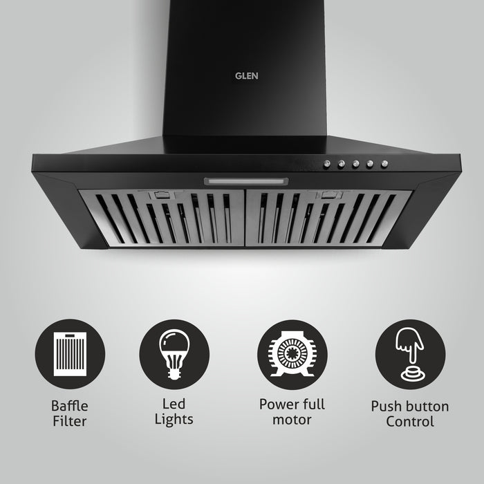 Electric Kitchen Chimney, Pyramid Shape SS Baffle filters 60cm 1100 m³/h - Black (6050 IN BLK)