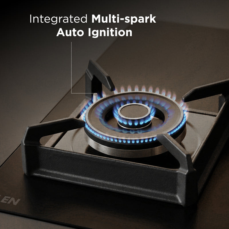 4 Burner DFVS Matt Glass Hob with 2 Triple Ring Total Brass Burners Auto Ignition (BH1094XLDFTHT2TRMG)