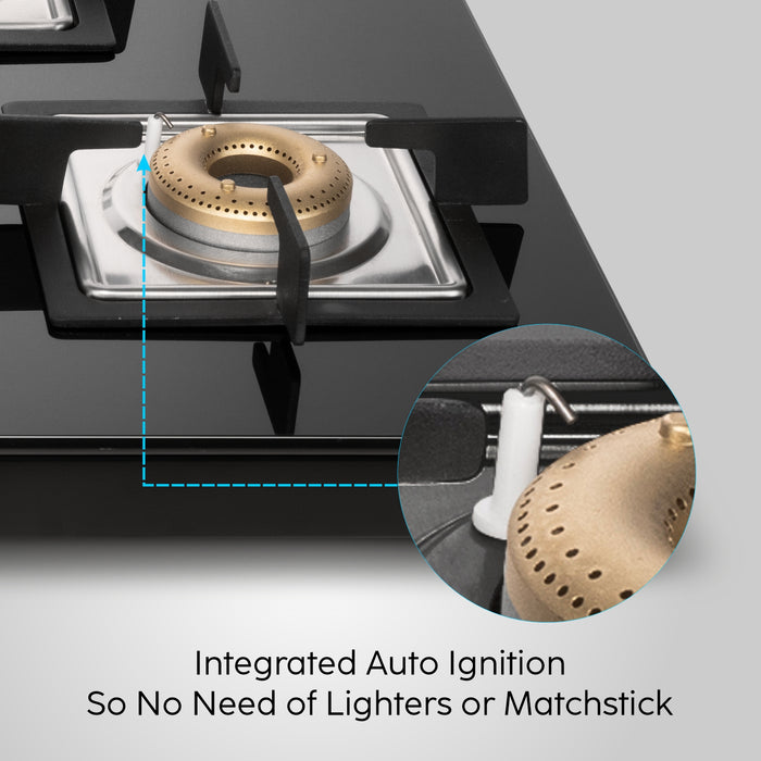 4 Burner Ultra Slim Free Standing Glass Hob Forged Brass Burner (BH1074USBL75)