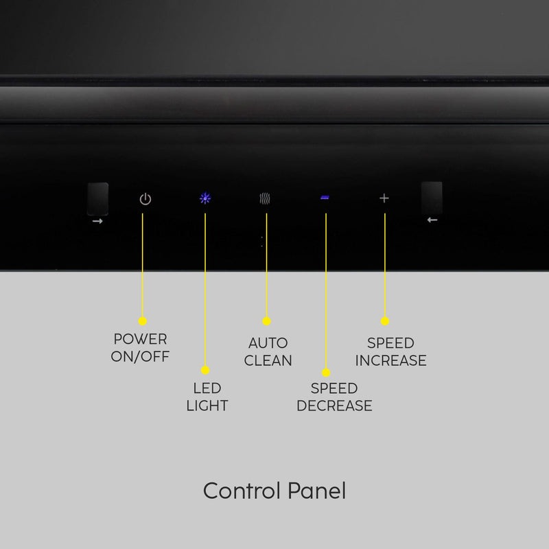 Auto Clean Slim Glass Filter less Kitchen Chimney with Motion Sensor 60/90cm, 1200 m3/h (6062 SLIM BL AC)