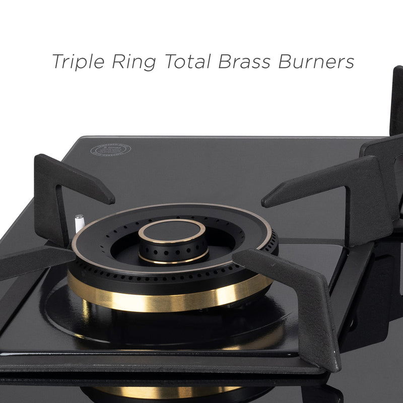 4 Burner DFVS Glass Hob with 2 Triple Ring Total Brass Burners Auto Ignition (BH1094XLDFTHT2TR)